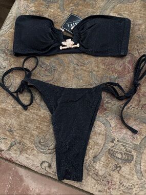 Zaful Sexy Black Sparkle Strapless Bikini Set
